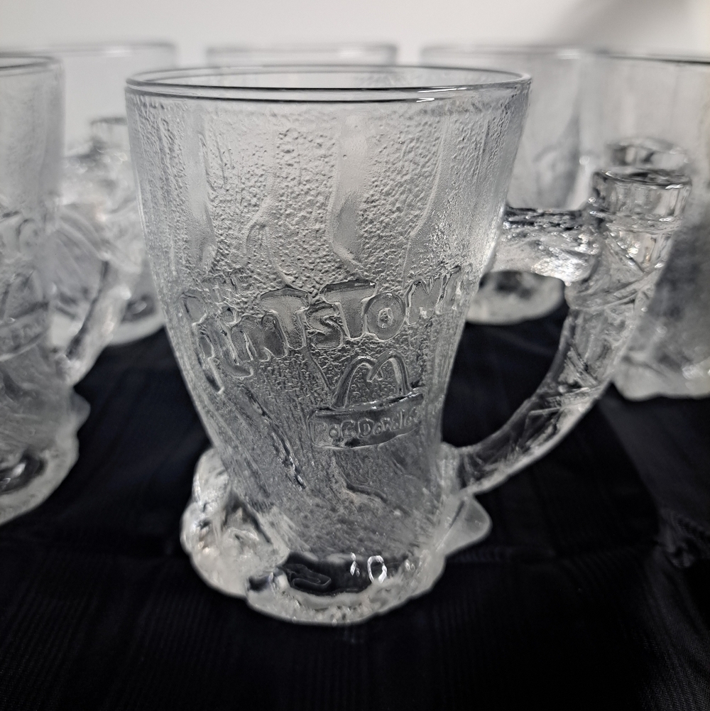 McDonald's 1993 Clear Textured Flintstones Glass Mug.